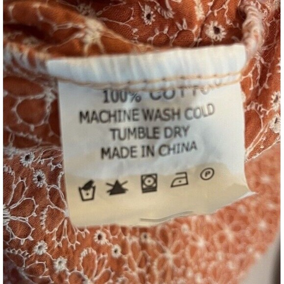 Kindred Women’s Cotton Sleeveless Blouse L Pumpkin Eyelet Cottage Prairie Cute - Picture 8 of 9